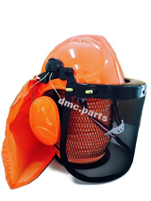 Chainsaw brushcutter safety helmet hard hat mesh visor and earmuffs