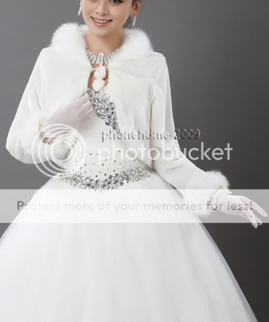 Bridal Ivory Faux Fur Long Sleeve Wrap Shrug Bolero Coat Wedding Party Shawl 15