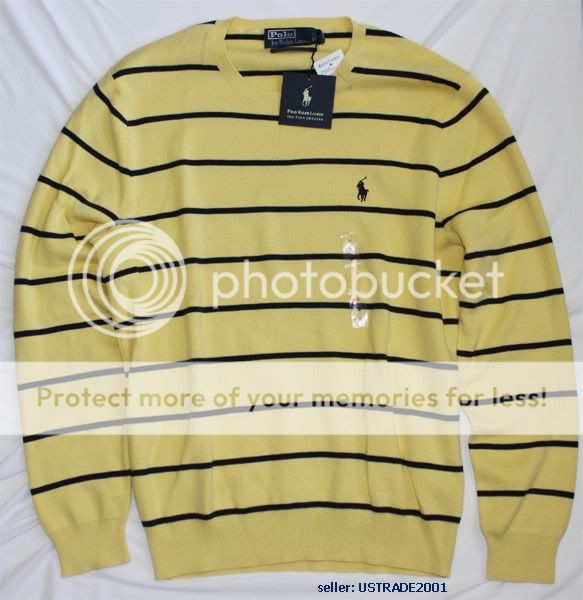 NWT POLO RALPH LAUREN MENS YELLOW STRIPES PIMA NAVY PONY LOGO SWEATER 